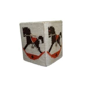 VTG Rocking Horse Bow Square Tissue Box Cover Bathroom Decor Equestrian READ